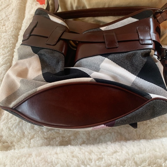 💯Burberry Mega Check Canvas Dark Leather Lowry - Picture 4 of 11